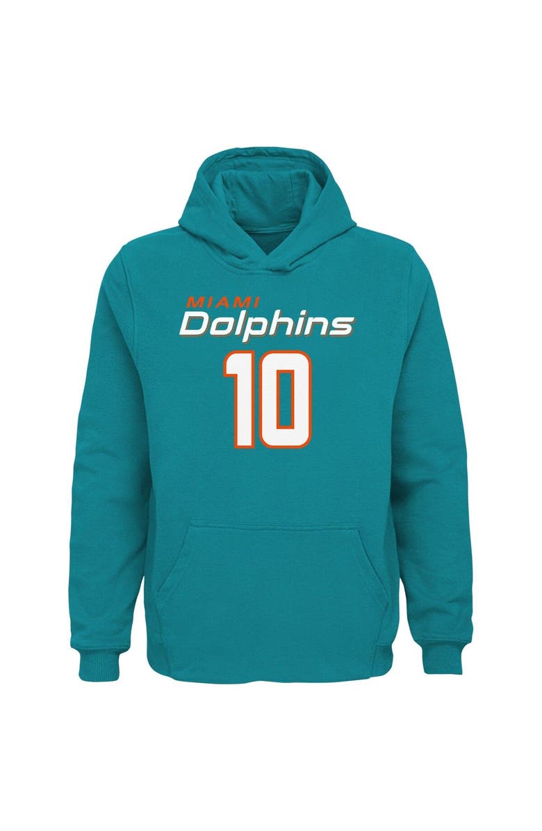 Outerstuff Youth Tyreek Hill Aqua Miami Dolphins Mainliner Player Name & Number Pullover Hoodie, Alternate, color, 