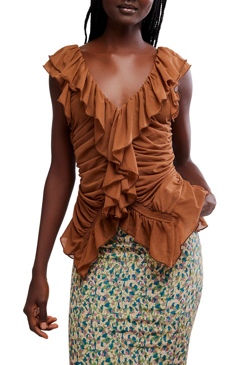 Blythe Ruffle Neck Sleeveless Top, Main, color, SEPIA CLAY