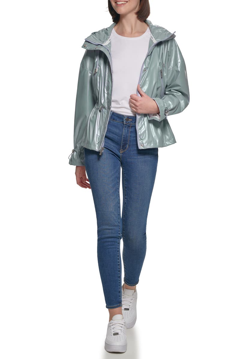 GUESS Hooded Holographic Anorak Rain Coat, Alternate, color,