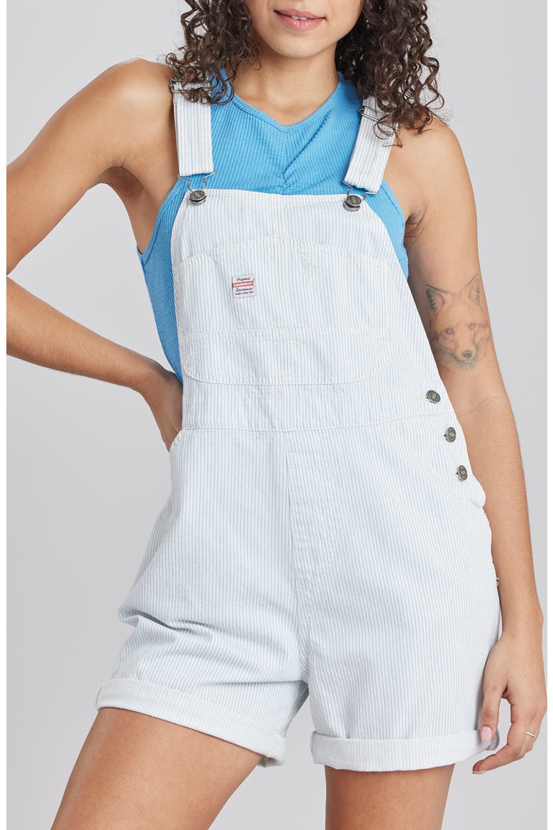 Mario Stripe Denim Shortalls, Main, color, LIGHT BLUE