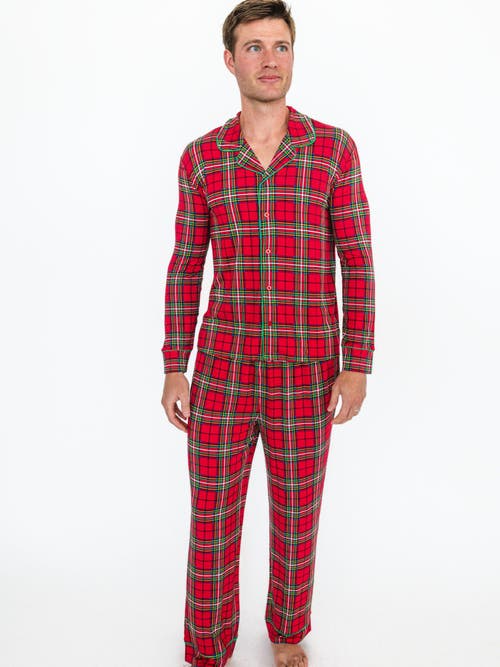 Rufflebutts Softsnooze Adult Gender Inclusive Holiday Button Up Pajama Set In Red