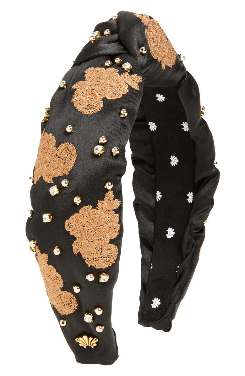 Lele Sadoughi Embellished Lace Knotted Headband, Main, color, Caramel Jet