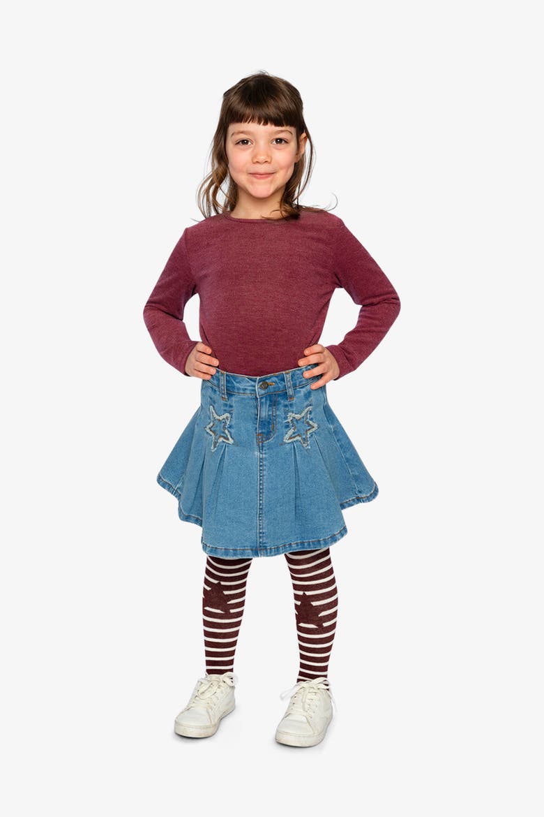 Pleated Denim Elastic Waistband Star Appliqué Skirt, Alternate, color, Navy Blue Denim