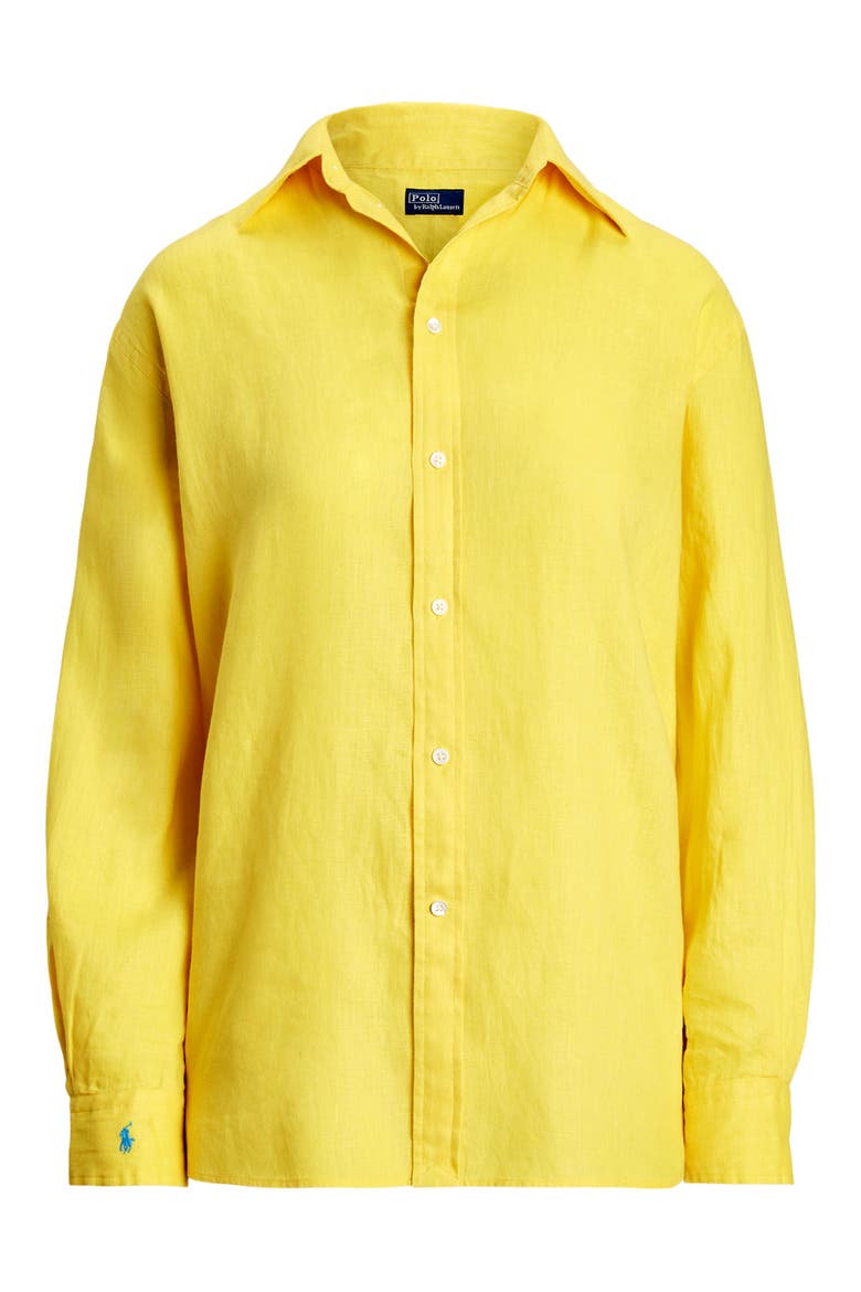 Oversize Linen Button-Down Shirt, Alternate, color, SUNFISH YELLOW