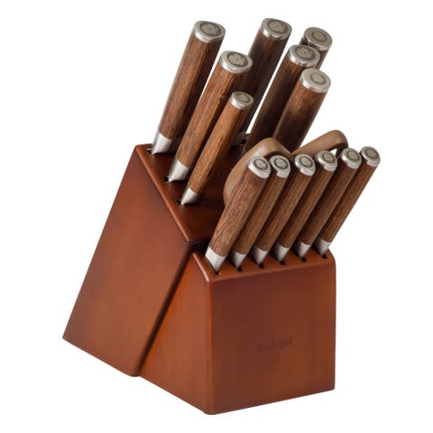 15-Piece High Carbon German Steel Forged Knife Block Set with Pakka Wood Handles