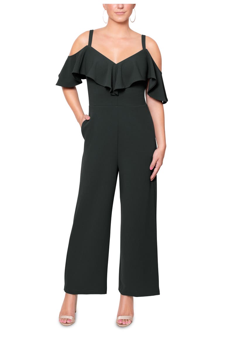 RACHEL Rachel Roy Marcella Off the Shoulder Ruffle Jumpsuit, Main, color, Black