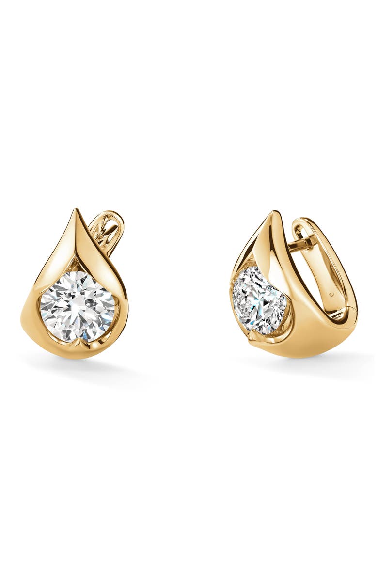 Lu Droplet Huggie Hoop Earrings, Main, color, YELLOW GOLD/ DIAMOND