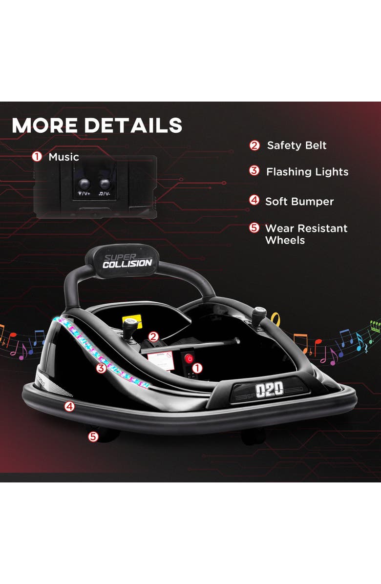 Aosom 12V Kids Electric Sports Car with Parent Remote, Bluetooth, Horn, Music, LED, Alternate, color, Black