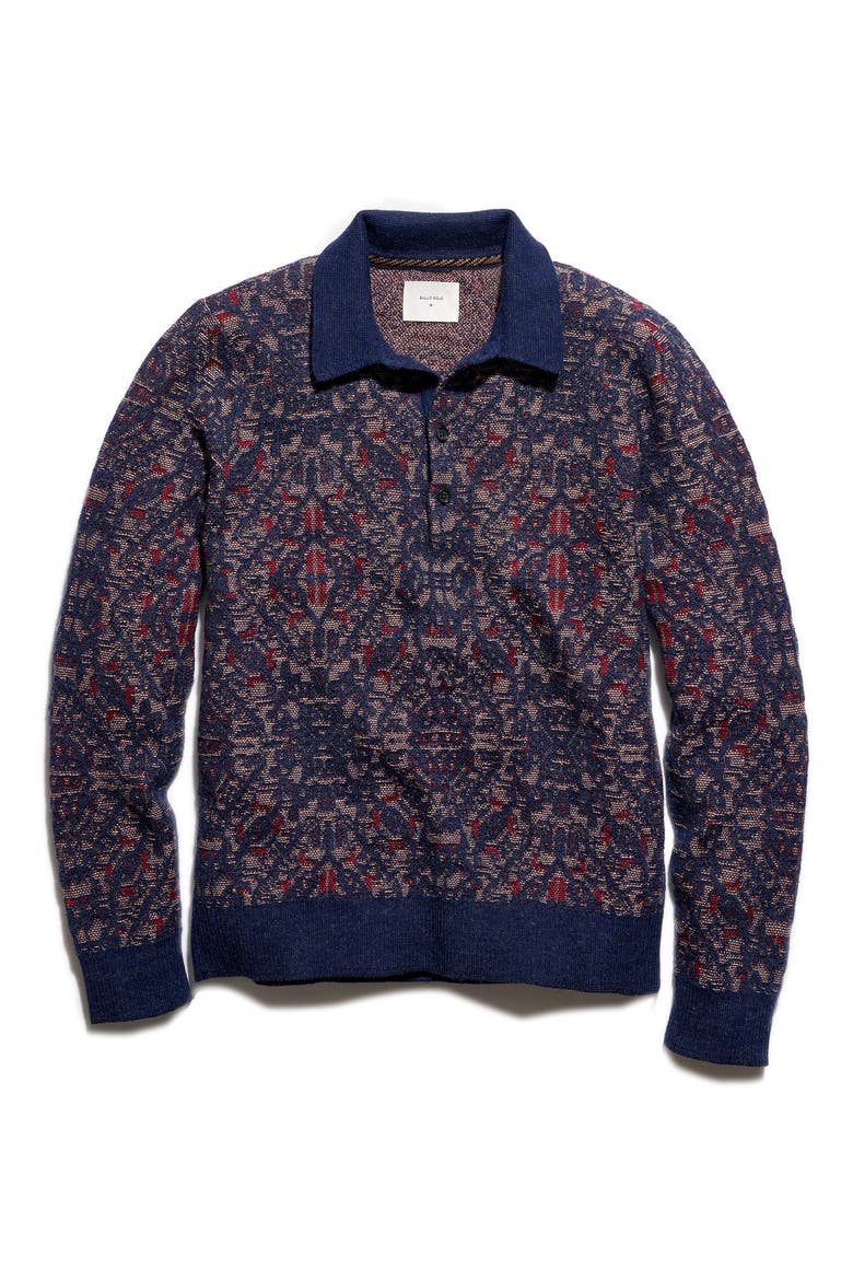 Long Sleeve Tile Jacquard Polo, Alternate, color, CARBON BLUE MULTI