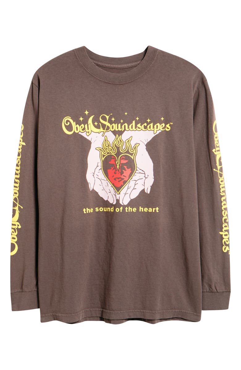 Obey Soundscapes Cotton Graphic Long Sleeve T-Shirt, Alternate, color, Pigment Dusty Black