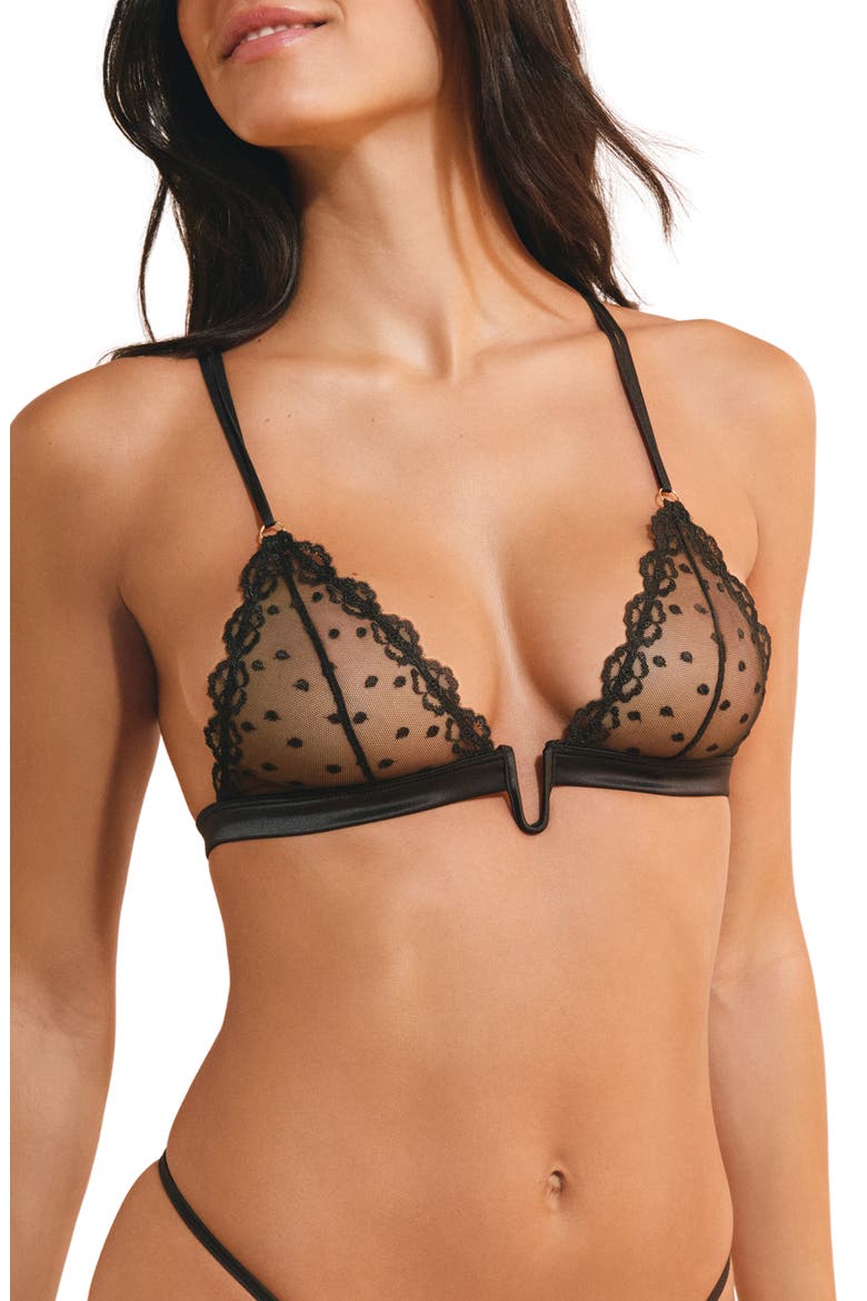 Eloa Embroidered Triangle Bikini Top, Alternate, color, BLACK