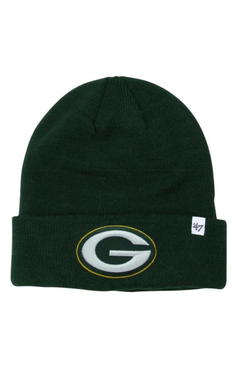 '47 Mens Green Bay Packers '47 Brand Green Raised Cuffed Knit Hat, Main, color,