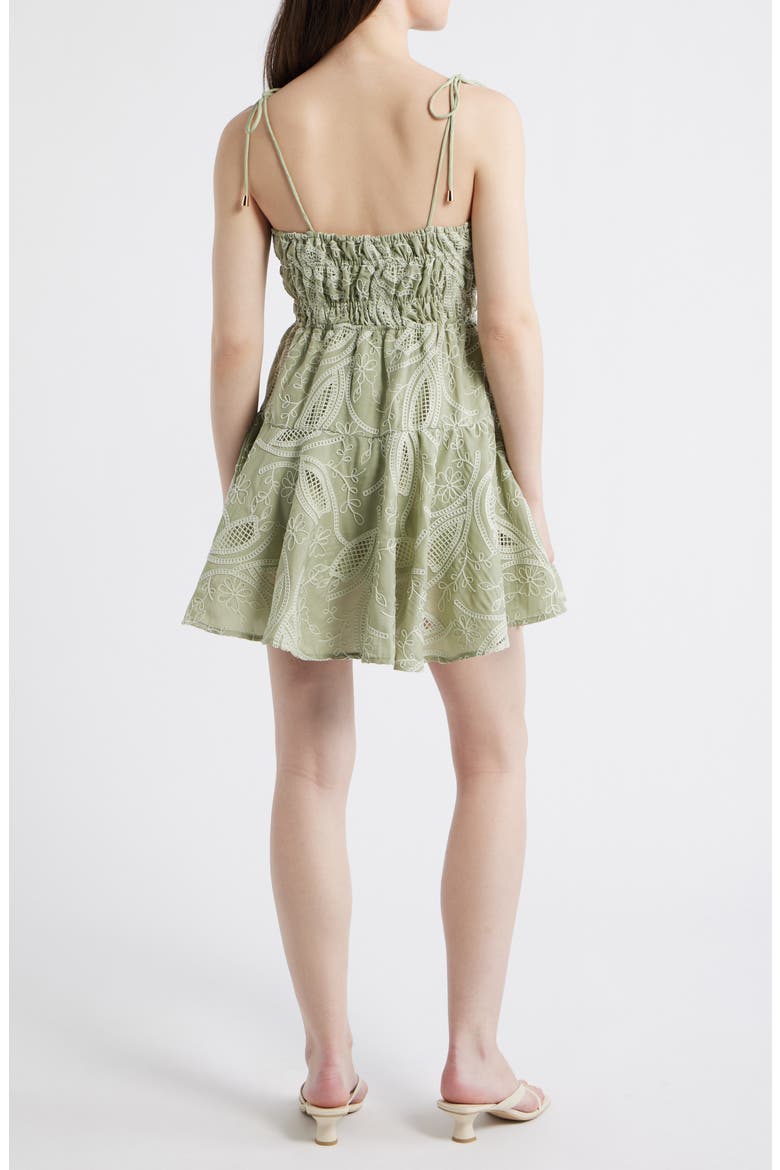 Embroidered Shirred Fit & Flare Minidress, Alternate, color, OLIVE