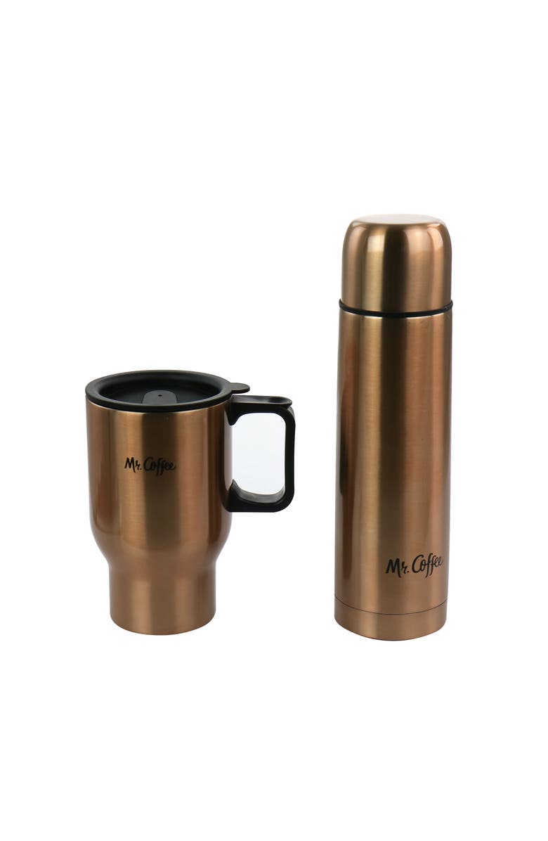Mr. Coffee 2 Piece Thermal Bottle and Travel Mug, Main, color, Metallic Rust/Copper