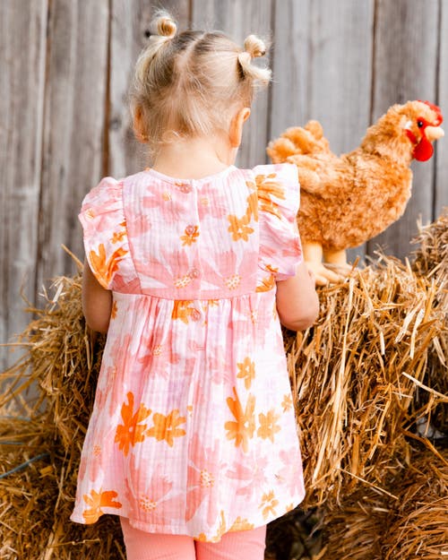 Shop Deux Par Deux Little Girl's Printed Tunic And Solid Leggings Set Pink And Coral Flowers