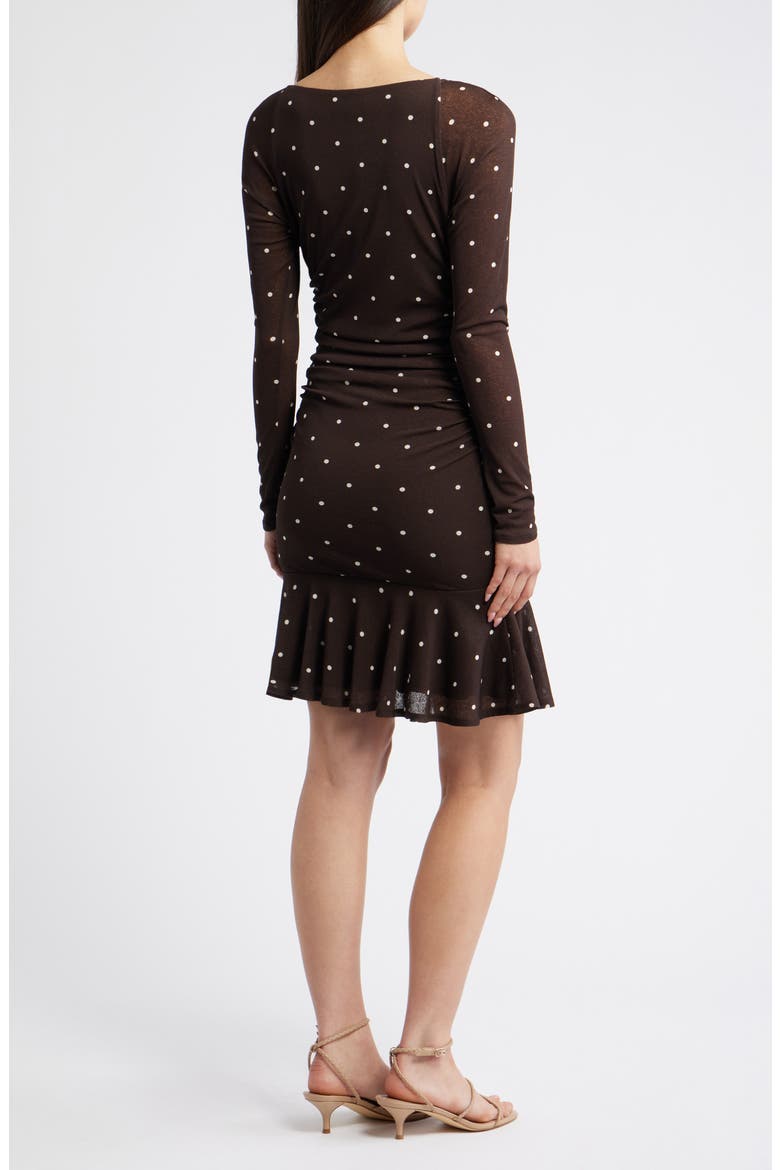 Celano Polka Dot Long Sleeve Minidress, Alternate, color, COCOA POLKA DOTS