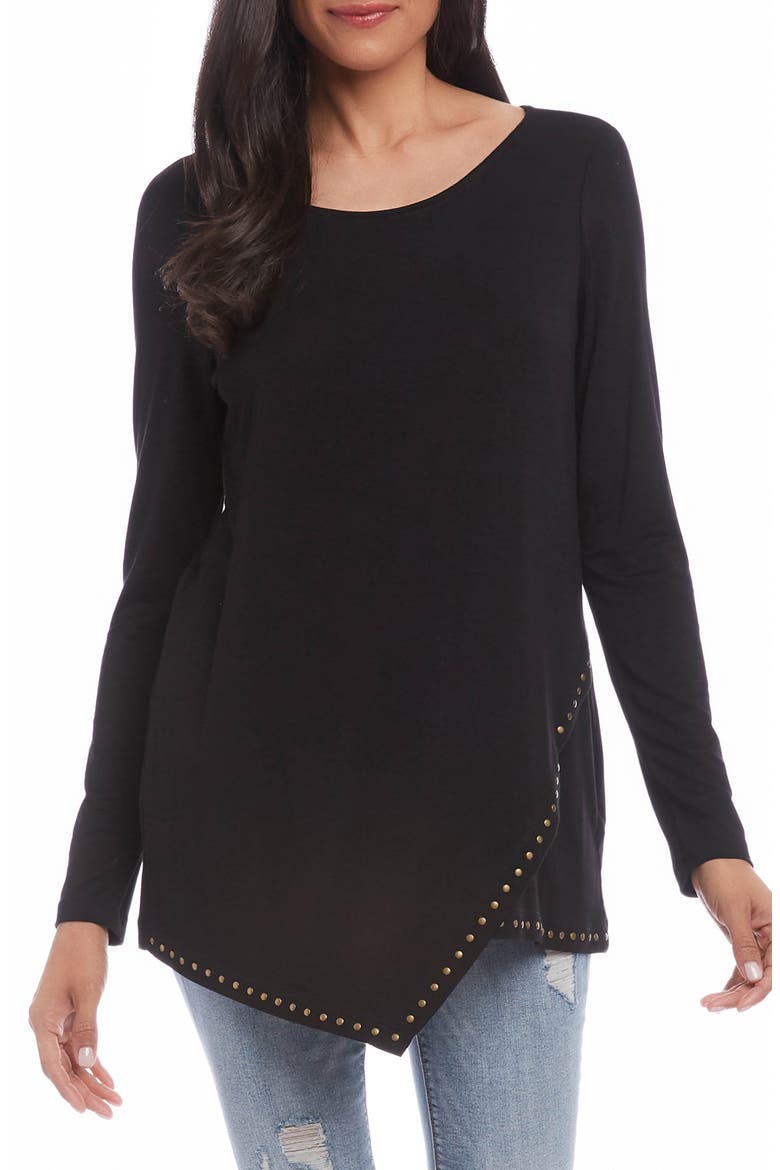 Studded Asymmetrical Hem Top, Main, color, BLACK
