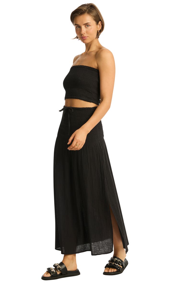 Sea Level Sunset Strapless Cotton Gauze Cover-Up Top, Alternate, color, Black