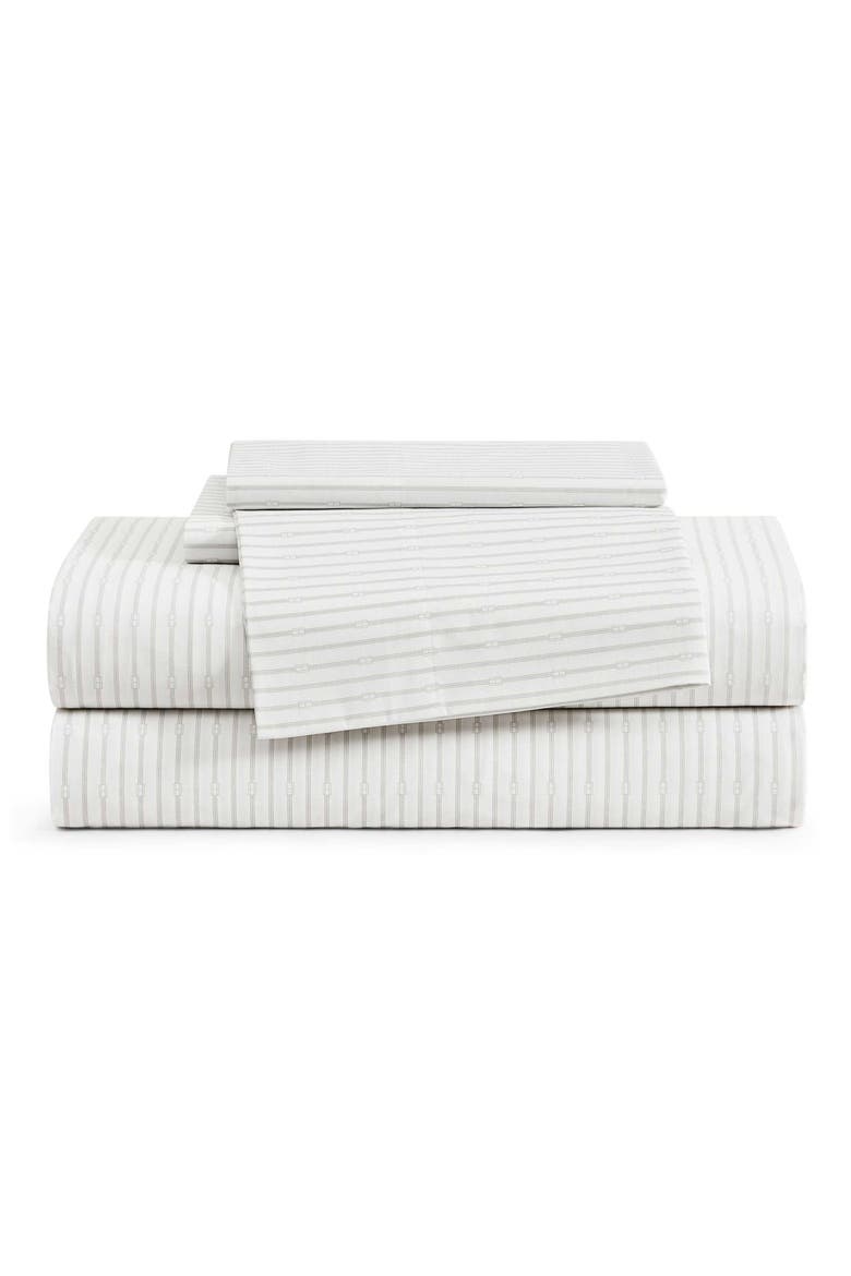 Monogram Stripe Cotton Percale Sheet Set, Main, color, ROCKY GREY