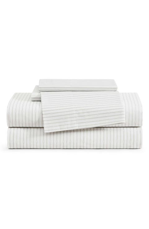 Monogram Stripe Cotton Percale Sheet Set