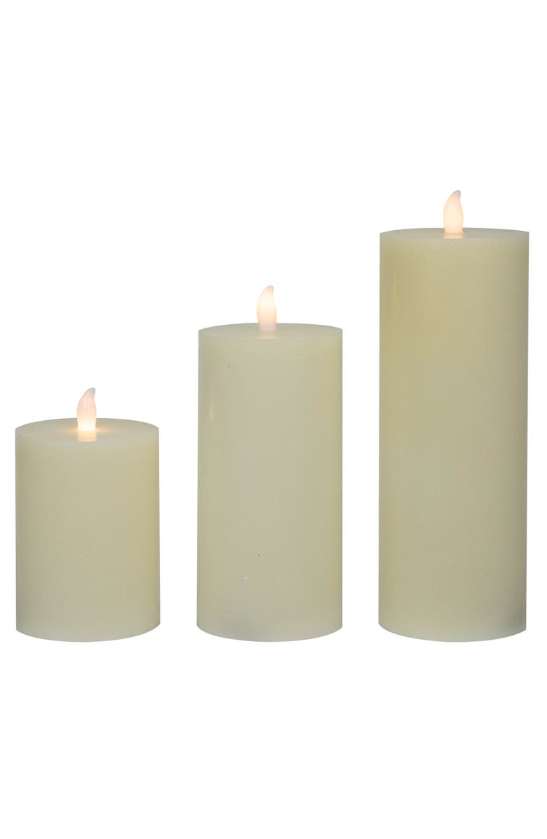 Northlight LED Flickering Flameless Pillar Candles - 8.75" - Cream - Set of 3, Alternate, color, Ivory