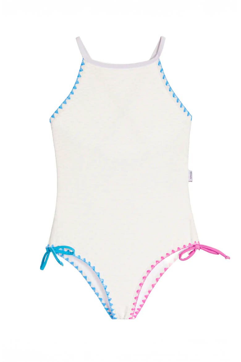 Embroidered Trim One Piece Swimsuit, Main, color, White