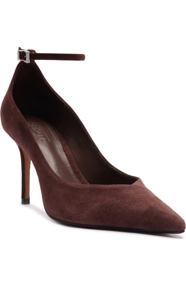 Schutz Mia Ankle Strap Pointed Toe Pump, Main, color, Root Brown