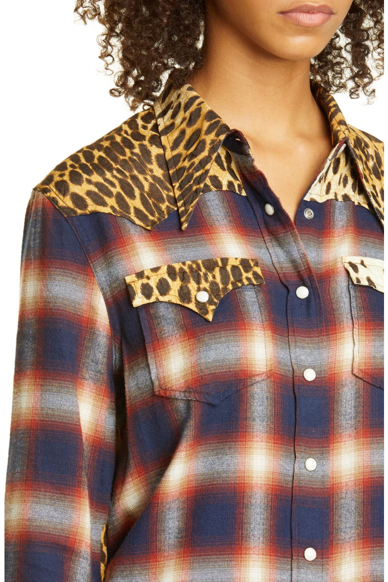 Cheetah Contrast Plaid Shirt, Alternate, color, RED/NAVY PLAID W/CHE