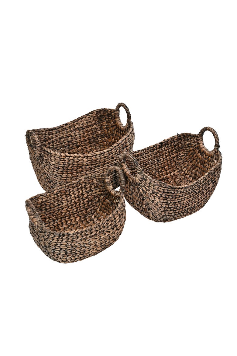 Nellie Farmhouse Classic Handwoven Hyacinth Storage Boat Baskets with Handles,, Alternate, color, Brown