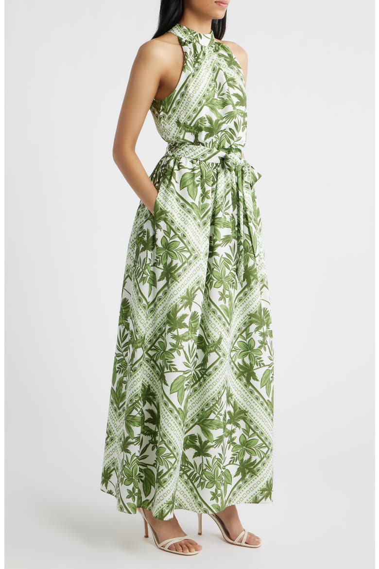 Sleeveless Tie Belt Maxi Dress, Alternate, color, GREEN MULTI