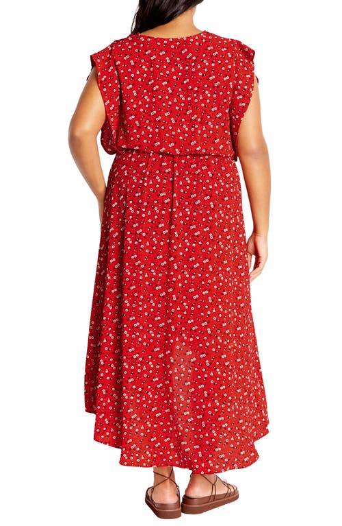City Chic Ditsy Floral Wrap Front Maxi Dress In Red
