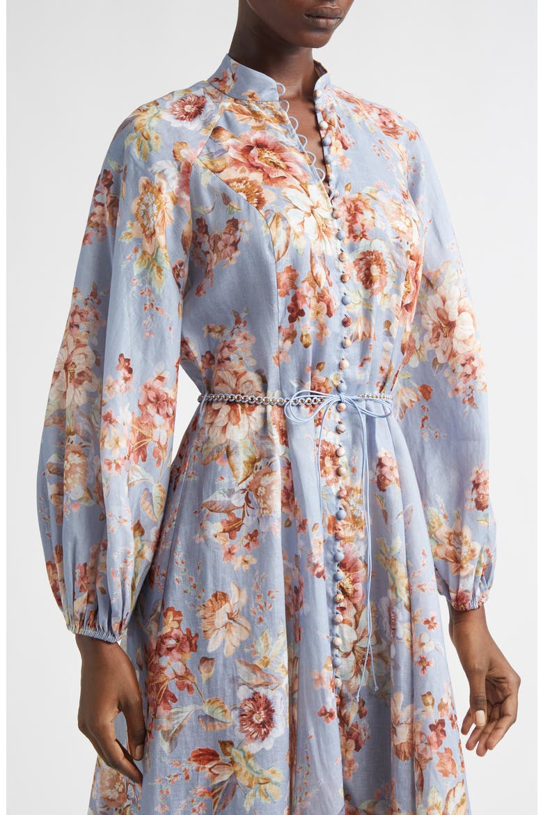 Awaken Long Sleeve Linen Midi Dress, Alternate, color, CHAMBRAY FLORAL