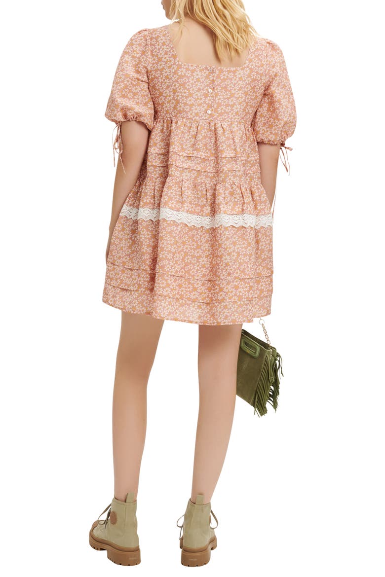 Radola Floral Print Lace Detail Linen Blend Dress, Alternate, color, PINK DAISY