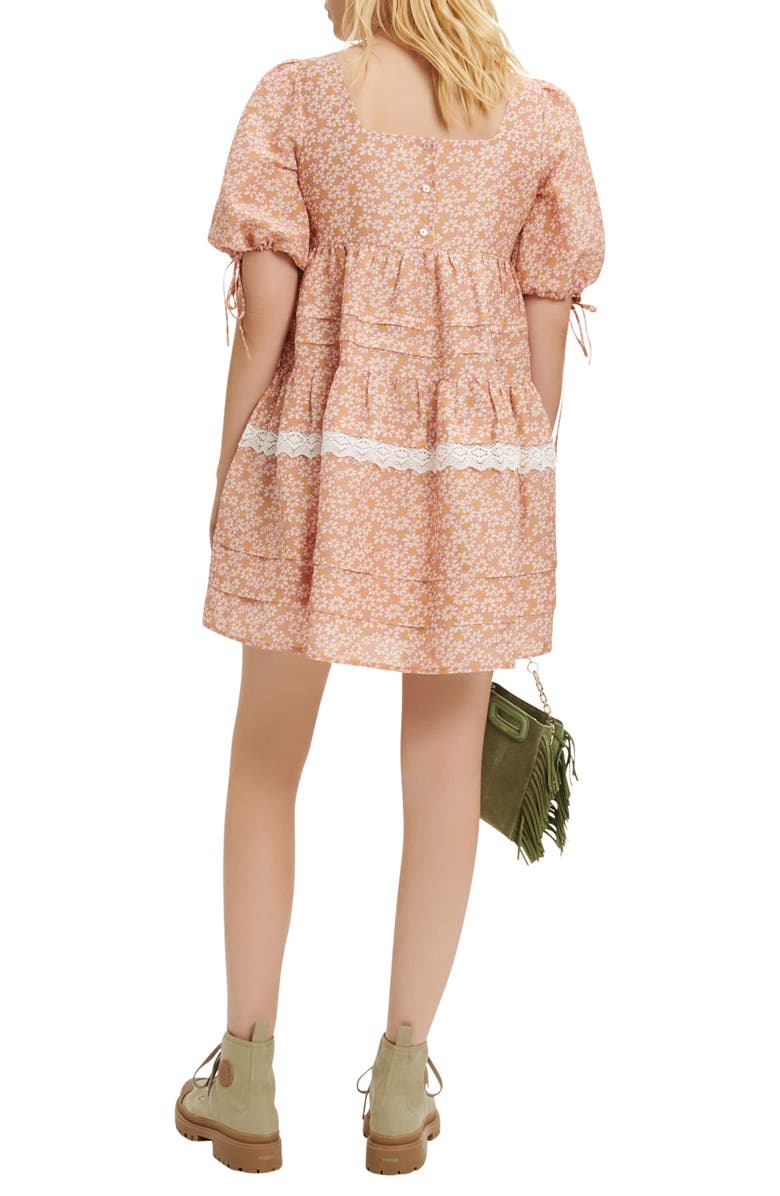maje Radola Floral Print Lace Detail Linen Blend Dress, Alternate, color, Pink Daisy
