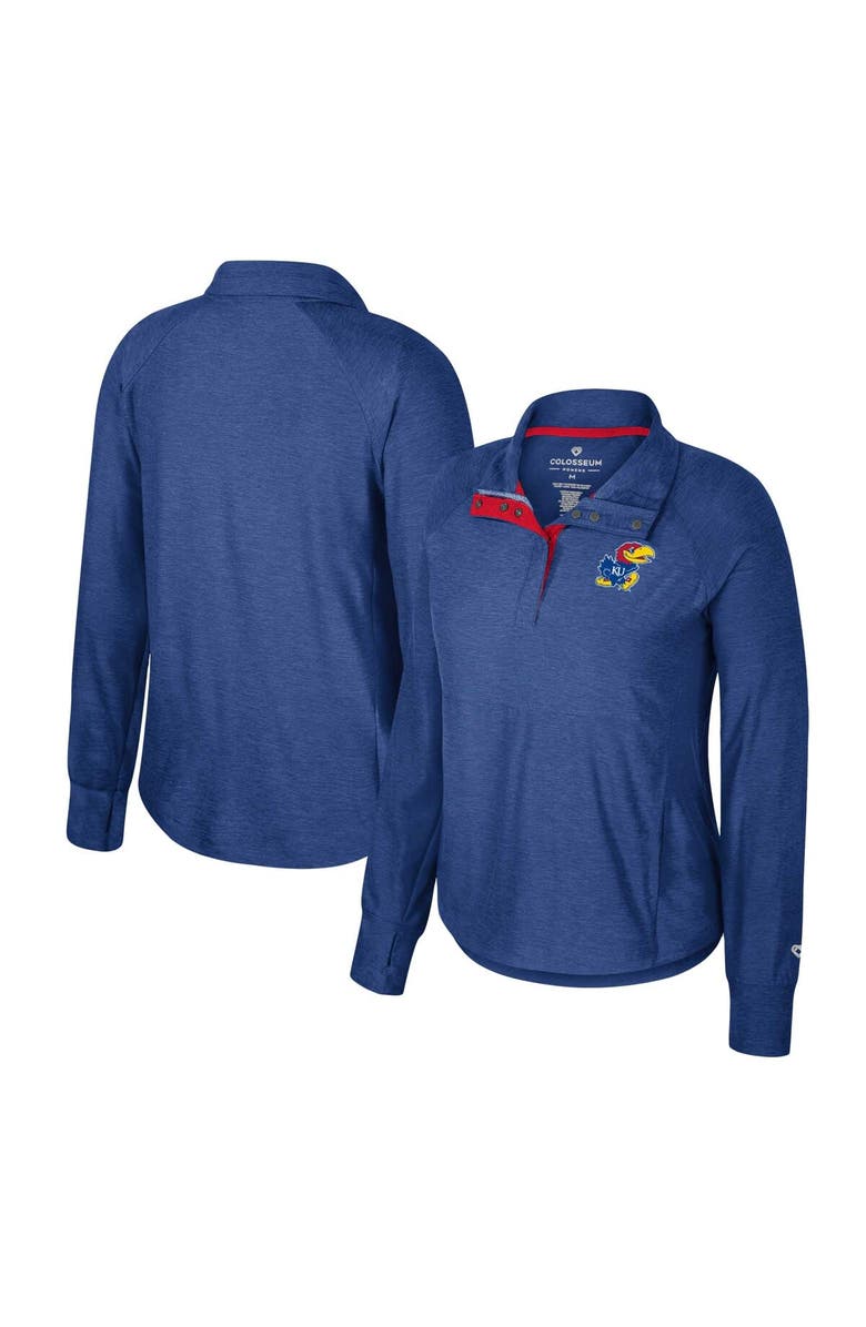 COLOSSEUM Women's Colosseum Royal Kansas Jayhawks Cressida Raglan Half-Snap Top, Main, color,