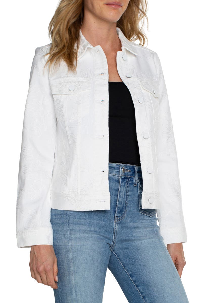 Liverpool Los Angeles Floral Embroidered Denim Jacket, Alternate, color, Bright White Floral