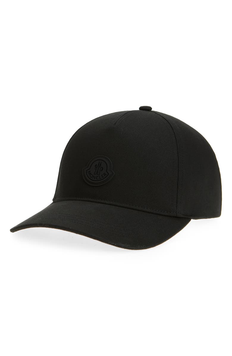 Moncler Logo Cotton Twill Baseball Cap, Main, color, Black