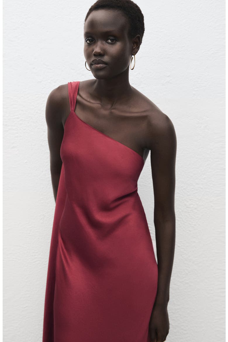 Asymmetric Satin Dress, Alternate, color, WINE
