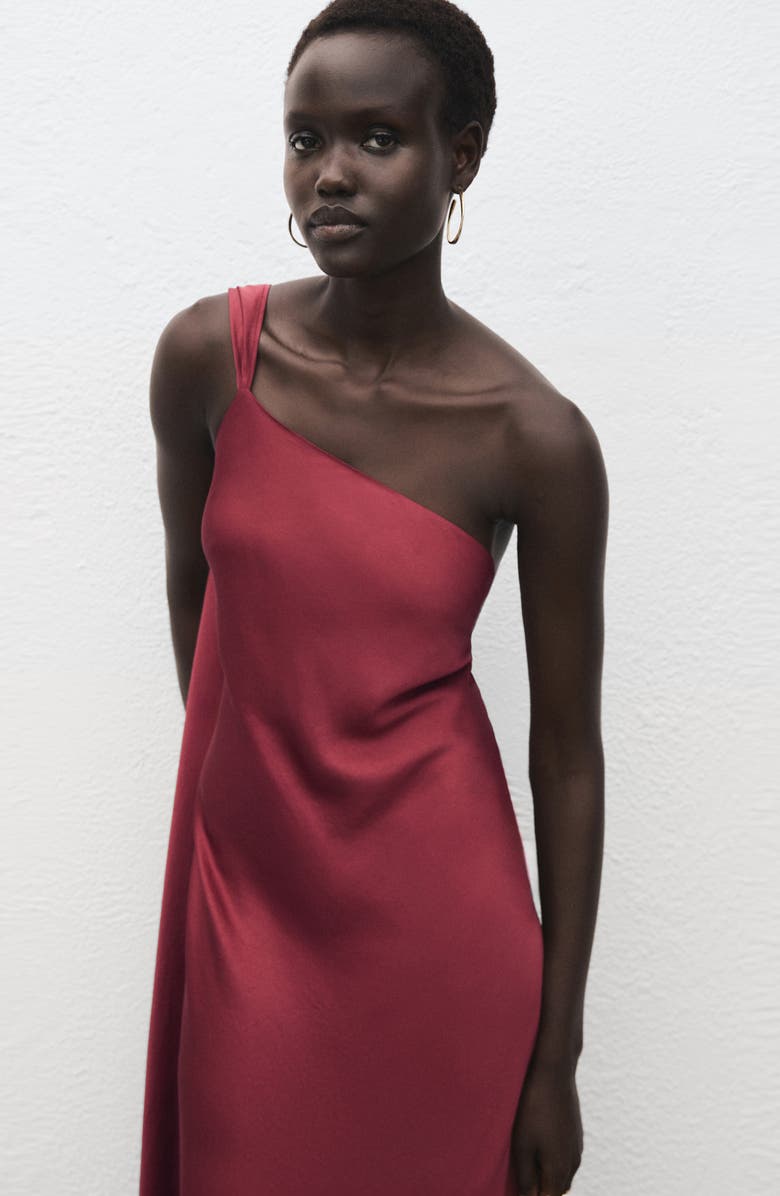 MANGO Asymmetric Satin Dress, Alternate, color, Wine