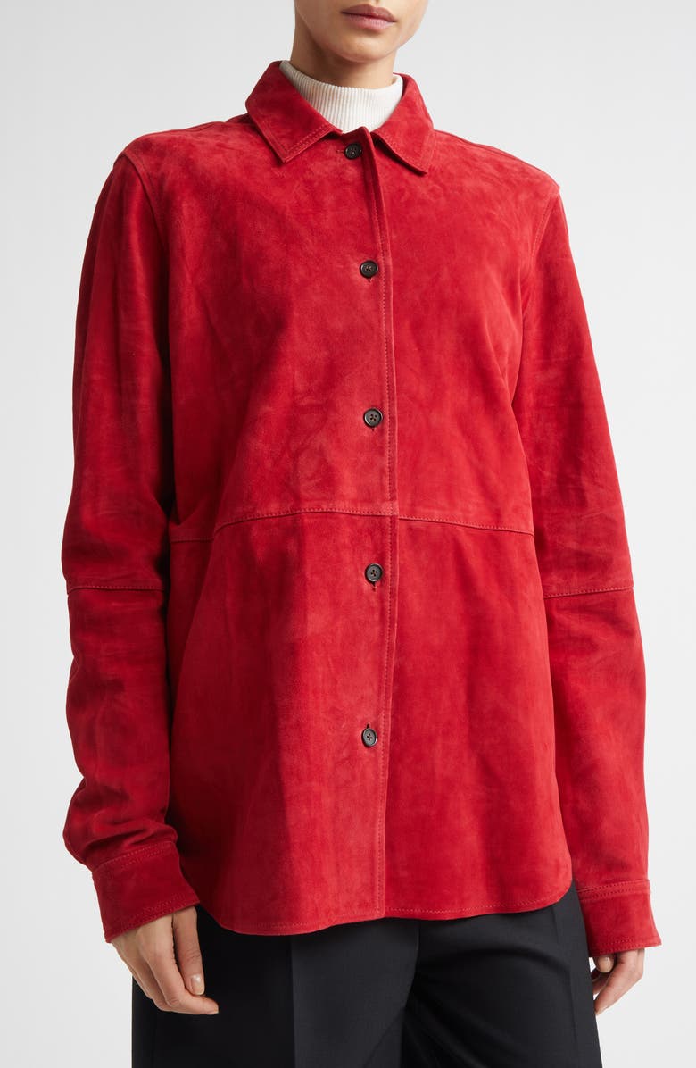 TOTEME Soft Suede Overshirt, Alternate, color, Poppy