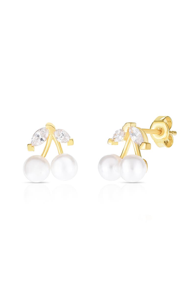 SPHERA MILANO Freshwater Pearl & Cubic Zirconia Cherry Stud Earrings, Main, color, Gold