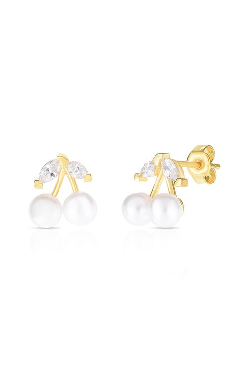 Freshwater Pearl & Cubic Zirconia Cherry Stud Earrings