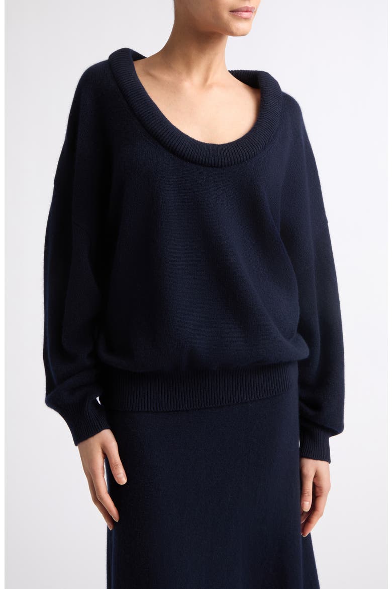 Doria Padded Scoop Neck Cashmere Sweater, Alternate, color, NAVY