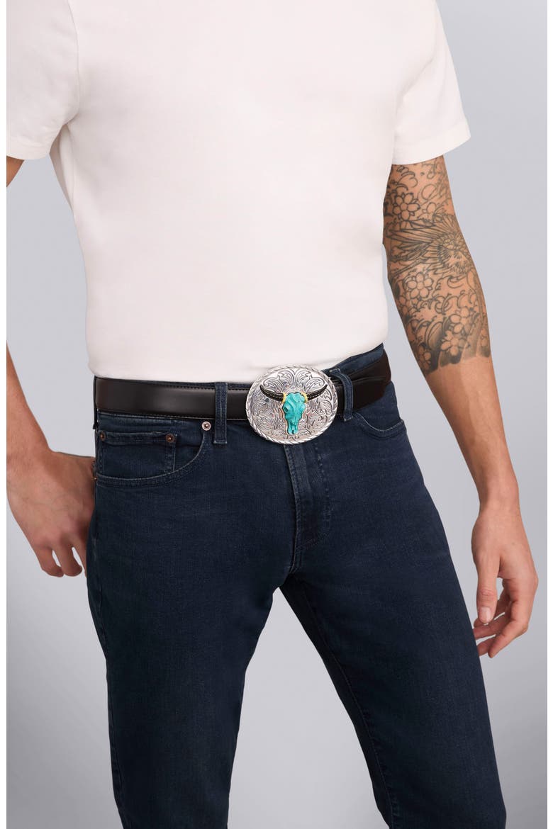 Men's Anthem Longhorn Belt Buckle, Alternate, color, TURQUOISE