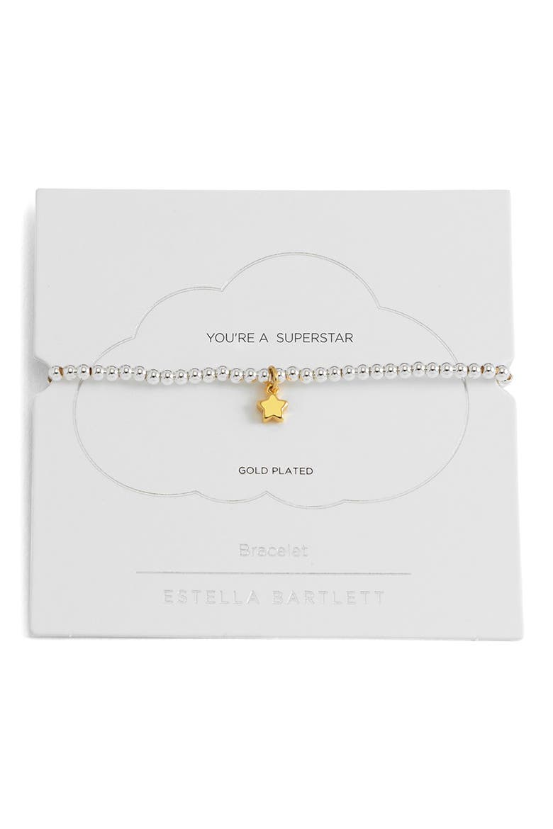 Puffed Star Sienna Beaded Stretch Bracelet, Main, color, GOLD AND SILVER