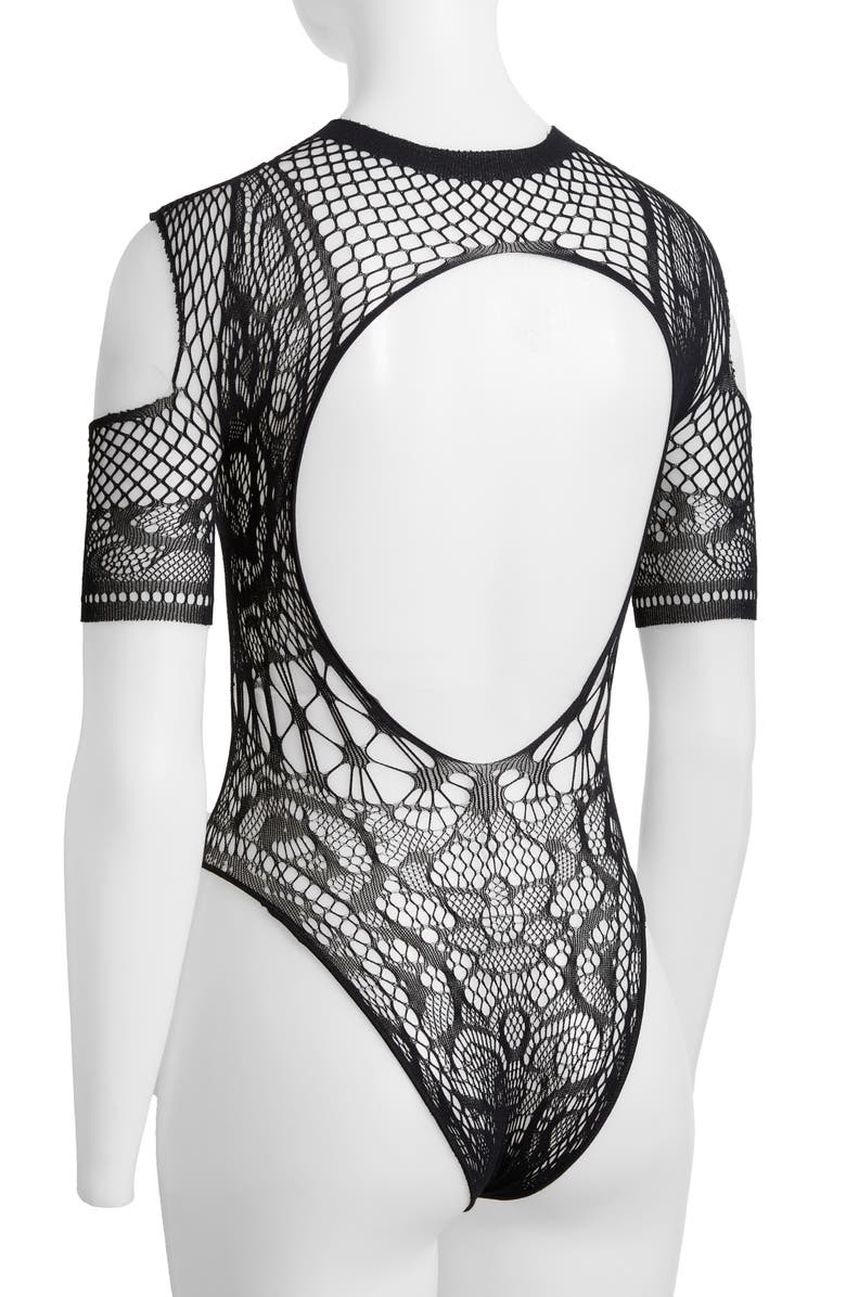 Hauty Genie Fishnet Teddy, Alternate, color, Black