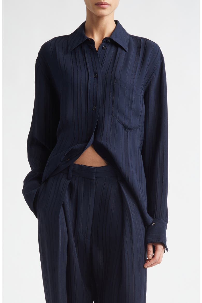 Pyjama Stripe Button-Up Shirt, Main, color, NAVY