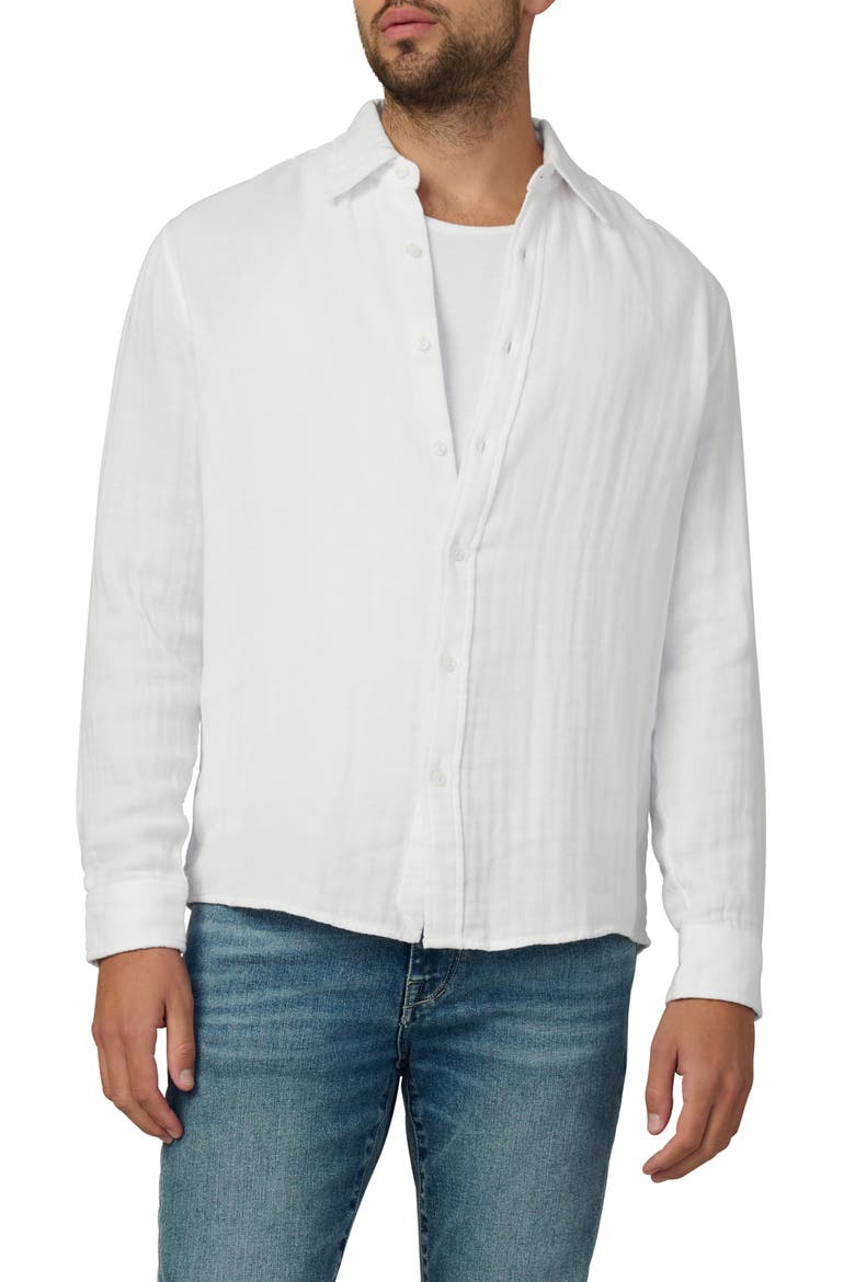 Cedric Cotton Gauze Button-Up Shirt, Main, color, OPTIC WHITE
