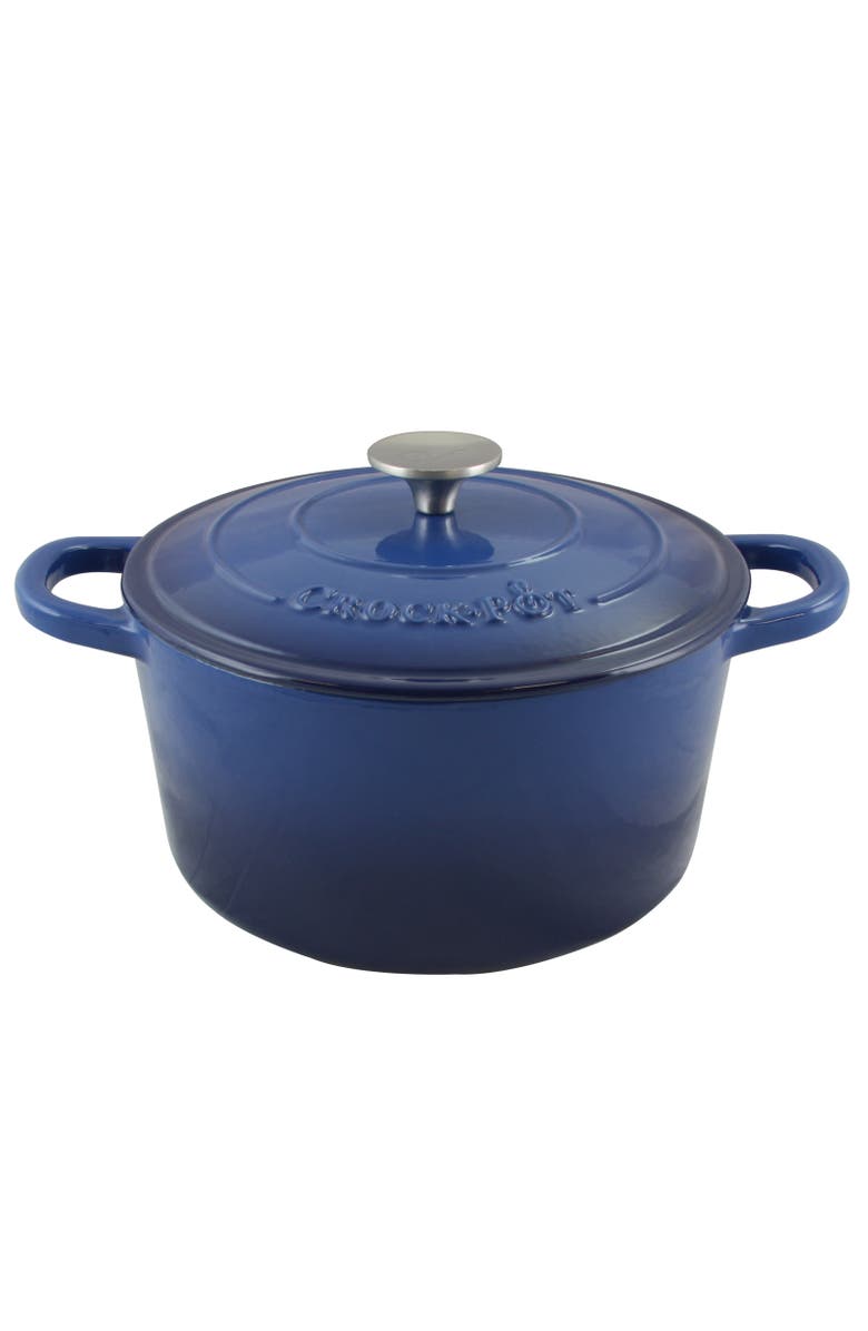 Crock-pot 5 Quart Round Enameled Cast Iron Dutch Oven, Main, color, Blue