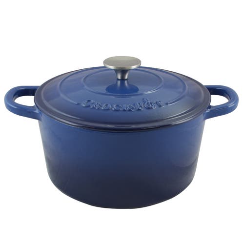 Crock-pot 5 Quart Round Enameled Cast Iron Dutch Oven In Blue